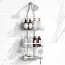 Shower Caddy,Rustproof Shower Shelves Over Shower Head,Triple Adjustable Storage,Silver