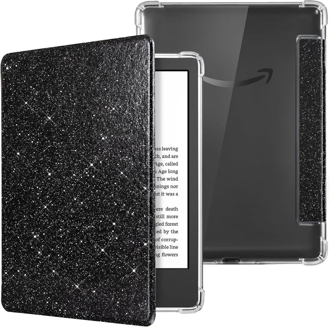 CoBak Case for 6" Kindle 11th Gen (2024 and 2022 Release) - Ultra Slim Transparent Clear TPU Back Shell Protective Cover with Auto Wake/Sleep for Kindle 11th Generation 2024 Release, Glitter Black