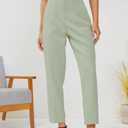 JEAAMKSSER Women's High Waisted Business Trousers Straight Leg Pleated Office Slacks Pants Light Green S