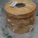 Rattan Tissue Box Toilet Paper Cover Wicker Decorative Holders with Lid 5.9 Dia X 5.5 H in for Storage Single Roll and Tissues Protector in Bathroom, Round Toilet Holder Basket (Honey Brown)