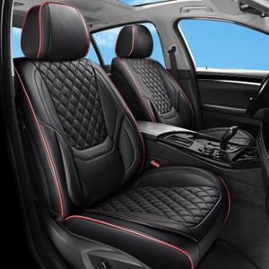Car Seat Covers Full Set, Luxury Faux Leather Car Seat Covers Waterproof Non-Slip Seat Protector Universal Fit for Most Cars SUVs Trucks Pick-ups,Black Red Car Accessories Interior