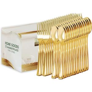 Gold Disposable Cutlery Set, Gold Forks + Spoons, (120 Count), Disposable Silverware assortment