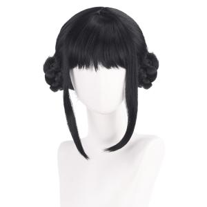 Black Wig Synthetic Mardi Gras With Bangs Wig  15-Inch Dance Costume for Halloween Parties, Stage Performances & Themed Events (Dark Purple)