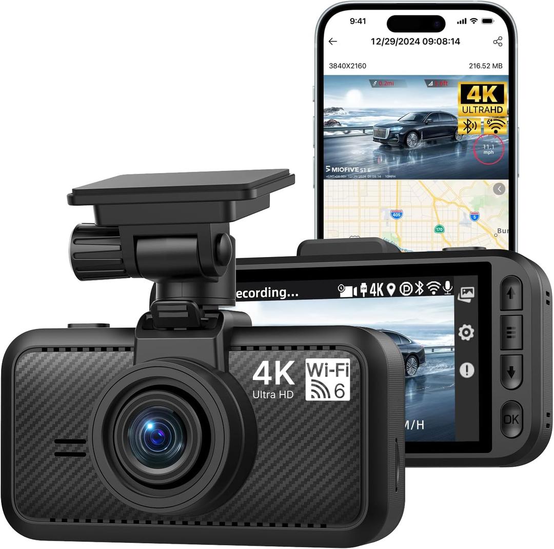 Miofive Dash Cam Front, S1 E Car Camera, Built-in WiFi & GPS Car Dashboard Camera Recorder with 4K/2160P UHD, App, 3" IPS Screen, WDR Night Vision, 24-Hour Parking Monitor, Loop Recording, G-Sensor