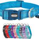 Reflective Nylon Padded Dog Collar Adjustable Soft Pet Collars with Quick Release Buckle for  Dogs (Blue, 10-15 inch)