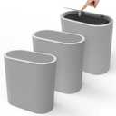 Naisu 15 Liter Rectangular Plastic Can Wastebasket with Press Type Lid,4 Gallon Slim Plastic Bin, Can Waste Bins for Bedroom, Bathroom, Office, Kitche, Powder RoomGrey