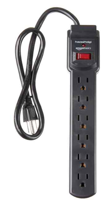 Amazon Basics 6-Outlet Surge Protector Power Strip with 200J Protection, Circuit Breaker, 2ft Extension Cord, Black, 1Pack