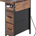 Huuger Narrow End Table with Charging Station, Side Table with 2 Drawers Slim Night Stand with USB-C Port for Small Spaces, Flip Top Nightstand Bedside Couch Table, Living Room, Rustic Brown 9 "W