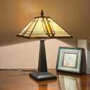 Capulina Tiffany Lamp Stained Glass Table Lamp 12x12x19 Inches Cream Color Tiffany Style Desk Reading Lamp Decor for Home Office Bedroom Living Room