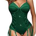 Avidlove Lingerie for Women Sexy Corset Garter Lingerie Set Tummy Control Teddy Bodysuit Boudoir Outfit (Large, Dark Green)