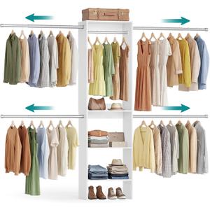 SONGMICS CUSTOS Collection - Closet System, Customizable Walk-In Closet Organizer System with Adjustable Hanging Rods and Storage Shelves, White, Fits Spaces 4-9.6 ft URGR040WZ01S