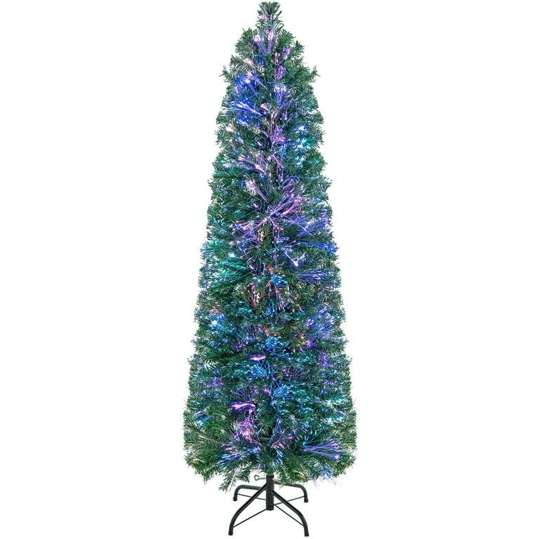 5 FT Pre-Lit Artificial Xmas Tree with Colorful Fiber Optics & 361 PVC Branch Tips