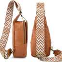 KlaOYer Sling Leather Bags For Women Crossbody Small Fanny Pack Purses Chest Bags With Guitar Strap For Gril Lady