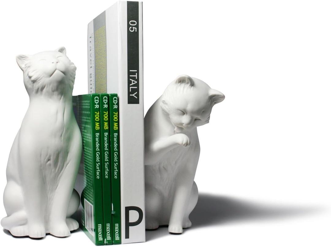 Danya B. Decorative Cat Bookend Set for Cat Lovers in White, Great Gift for The Feline Fan for Home or Office Bookcases, Display Shelves or for Pet Store Owner or Groomer