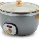 GreenLife 6QT Slow Cooker, Non-Toxic PFAS-Free Ceramic Nonstick Removable Interior Bowl, Programmable, Family Friendly, Keep Warm, Stovetop & Oven Safe, Dishwasher Safe Crock, Timer, Glass Lid, Gray, 6 Quarts