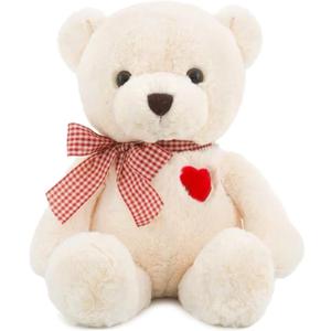 11.4 Small Teddy Bear with Heart Cute White Teddy Bear Stuffed Animals Soft Stuffed Bear Plush Bear Plushie Toys Gifts for Girlfriend Boyfriend Kid (11.4IN)