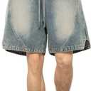 Men's Y2K Baggy Denim Shorts Loose Fit Vintage Harajuku Casual Jorts 2026 Summer Elastic Waist Alt Emo Streetwear (L)