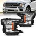 JFN Headlight Compatible with 2018-2020 Ford F-150 Driver and Passenger Side (Black Housing with Amber Reflector)