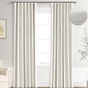 Joywell Burlap Tan Linen Full Blackout Curtains 90 Inch Long, Rod Pocket/Back Tab/Hook Belt/Clip Rings,Thermal Insulated Drapes for Bedroom Living Room with Hooks,2 Panels,52 x 90