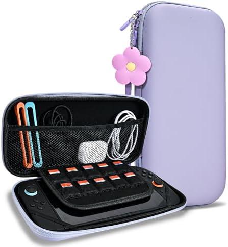 DLseego Storage Carrying Case for Nintendo Switch 2 (2025) Accessories Set, 10 Game Card Slots Cute Protective, 1PC Flower Blossom Chain, Travel-Carry, All-round Protection, Slim & Portable - Purple