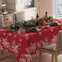 XCHI Winter Red Snowflakes Tablecloth Rectangle Christmas Table Cloth Washable Table Covers for Indoor Dining Home Party Xmas Decorations 52x70 Inch