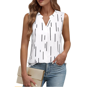 Timeson Women's Chiffon V Neck Sleeveless Blouse Tops Office Work Shirts Size S
