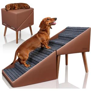 Dog Stairs & Ramp for High Bed & Couch, 22.8" 6-Step Foldable Split Ottoman | Non-Slip Joint Relief Pet Steps for Small/Medium/Large Dogs, Senior/Injured, Converts to Bedside Footstool, Solid Wood Frame