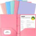 HABGP Two Pocket Folder With Prongs (5 Pack, Pastel Colors), Plastic Folders With Pockets and Business Card Holder, Fit Letter Size, for Organizing Papers in School, Office & Business