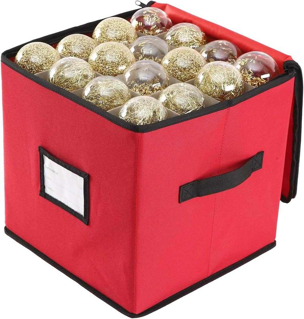 Sattiyrch Christmas Ornament Storage Box,600D Oxford Fabric Stores up-to 64 Standard Holiday Ornaments Holder,12 x 12 Inch 4 Layer Xmas Storage Containers,Red (Red without trays)