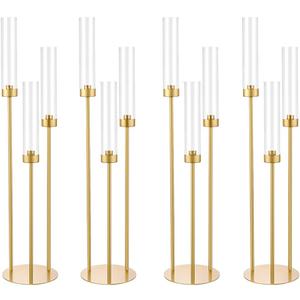 Vincidern 4pcs Gold Candelabra 3 Arm Taper Candle Holders with Acrylic Lampshade, 33.8'' Tall Candelabra Centerpiece for Table, Wedding, Party, Events Decorations, Candlestick Holders Fit LED Candles