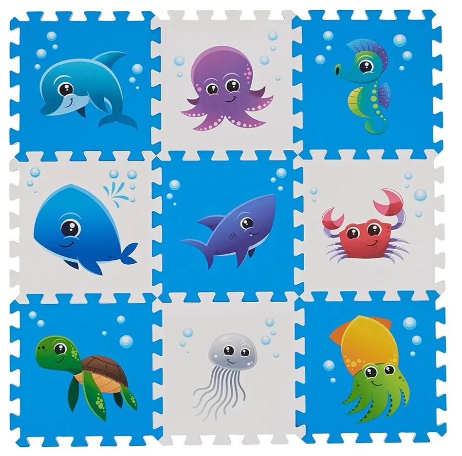 Puzzle Play Mat, Foam Floor Tiles, Children’s Foam Puzzle Mat Baby Floor Play Mat 34×34 Inches Sea World 9 Pieces, Edge Tooth A