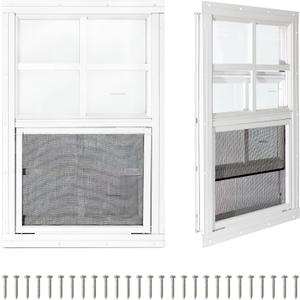 2 Pack Shed Windows,18" x 23" Small Sliding Windows,Flush Mount Windows with Tempered Glass and Fiberglass Screen for Shed, Chicken Coop, Playhouse, Household, Garage, Barns (White)
