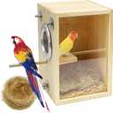 BNOSDM Parakeet Nesting Box Transparent Bird Breeding Nest Boxes Natural Wood Bird Cage House with Coconut Fiber for Small Conure Lovebirds Finch Parrot Canary (Large)