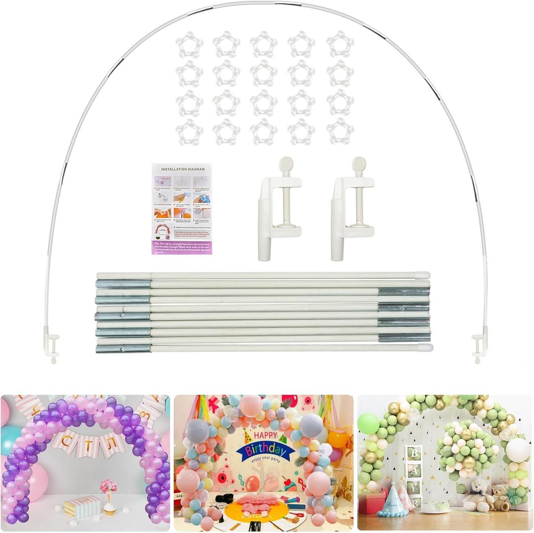 Voircoloria 13ft Table Balloon Arch Kit, Balloon Arch Stand Frame for Different Size Tables Graduation Wedding Birthday Baby Shower Party Decorations(White) (4.5 to 6.5 feet)