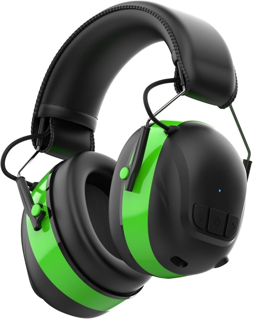 Bluetooth 6.0 Hearing Protection Headphones with 120H Working Time, 30dB SNR, Superior Stereo Sound Quality, Larger Buttons for Easy Operation, Safety Ear Muffs for Lawn Mowing, Workshops (Green)