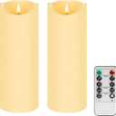 12"X4" Outdoor Flameless Candles, Large Battery Operated Candles with Remote, Waterproof LED Flickering Fake Electric Pillar Candles with Timer for Porch Lanterns Bathroom Patio Decor, Set of 2