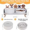 Elevated Slow Feeder Dog Bowls - Ceramic Food and Water Bowl Set with Stand - Raised Pet Dishes for Small and Medium Sized Dogs
