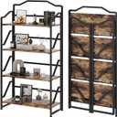 JSB 4 Tier No Assembly Folding Bookshelf, Foldable Storage Bookcase for Home Office, Space-Saving Storage Shelf for Living Room, Bedroom (Rustic Brown, 4-Tier)