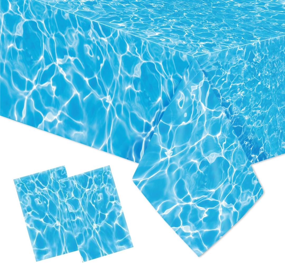 2 x 2Pcs Summer Ocean Waves Tablecloths 86x51 Inches Disposable Plastic Blue Ocean Water Print Table Covers Beach Pool Party Under The Sea Theme Birthday Party Table Cloth Decorations