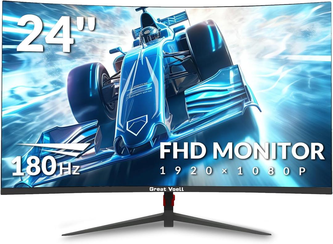 24 Inch Curved Gaming Monitor, 180Hz/144Hz FHD 1080P, 120% sRGB, 1ms, AMD FreeSync, Low Motion Blur, VESA Wall Mount, HDMI 1.4 & DP 1.2  Black