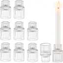 Glasseam Small Candle Stick Holder: Crystal Clear Glass Candle Holder Set of 10, Modern Taper Candle Holders for Table Centerpiece, Ribbed Tapered Candlestick Holders for Dining Room Decoration