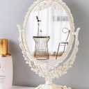 Vintage Carved Vanity Mirror - 360 Rotating Dual Sided 1x/2x Magnification, 12.6in6.1in Decorative Makeup Mirror for Dressing Table, Bedroom & Bathroom
