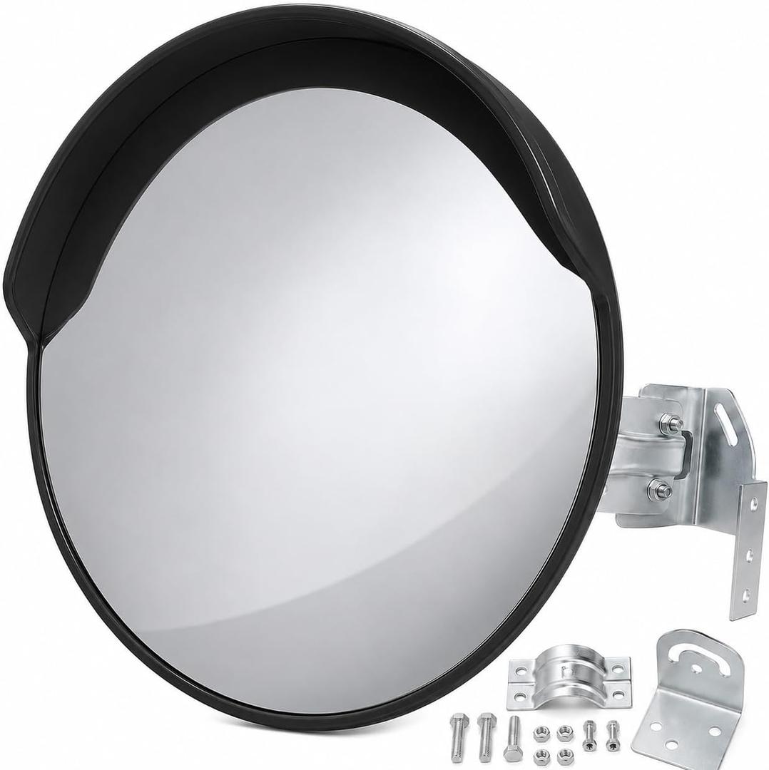 24-inch Convex Safety Mirror, Outdoor Traffic Mirror for Driveway Blind Spots, Wide Angle Security Mirror for Business Indoor, Street Warehouse and Road Mirror with Wall Mount Bracket
