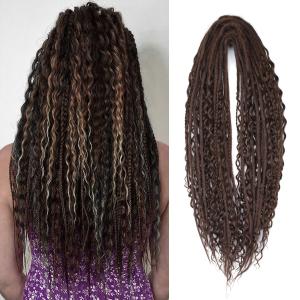 24 Inch 3 In 1 Dreadlock Extensions Sets, 30 Strands Mixed Chocolate Brown Synthetic DE Dreads Extensions, 100% Handmade Soft Double Ended Curly Boho Wavy Dreads for Girls