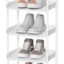 6 Tier Narrow Shoe Storage Rack, Compact Single Shoerack Stand for Slim Space, Stackable Tall Thin Show Tower, Solid Plastic Shelves, for Hallways, Kitchens, Bedrooms Tidy Organizer, White
