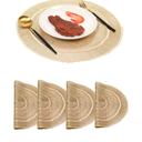 YOU GLOW GIRL Round Gold Placemats,4 Pack Washable Easy Clean Wipeable Non-Slip Stain Heat Resistant Dinning Table Place Mats for Wedding Party Festival Decoration (Golden, E-Style)