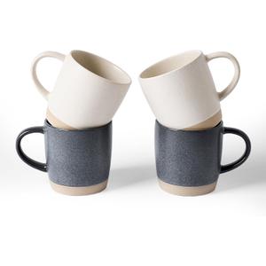 famiware Coffee Mugs Set of 4, Milkyway 13 oz Mug Set, Ceramic Cup Set with Handle for Coffee, Tea, Cocoa, Milk, Matte White + Matte Dark Charcoal