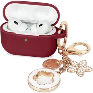 Case for Apple Airpods Pro 3 (2025) - VOTILE Airpods Pro 3 Cases Cover Women Silicone iPods Pro 3 Earbuds Wireless Accessorie Charging Cases Girl Bling Keychain for Airpod iPods Pro 3 - Burgundy (Burgundy/Wine Red)