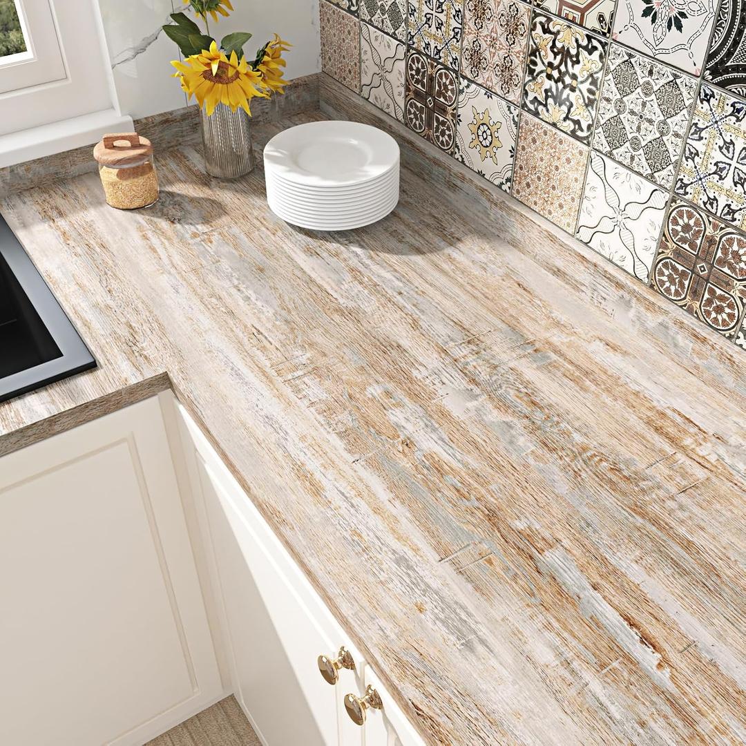 Vinyl Self Adhesive Wallpaper Light Brown Worktop Vinyl Covering Shabby Chic Wallpaper Wood Effect Sticky Back Plastic Roll 40cm X 200cm