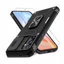DEERLAMN Case for Samsung Galaxy S24+ Plus with Slide Camera Cover+Screen Protector (1 Pack), Rotated Ring Kickstand Military Grade Shockproof Protective Cover-Black